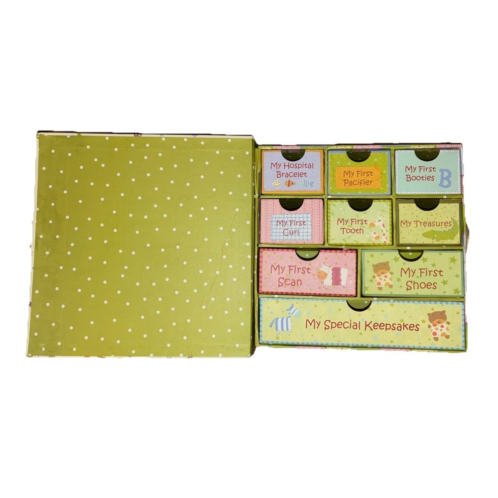 Baby Keepsake Box Newborn Memory Organizer with 9 Compartments Green 8.5"‎